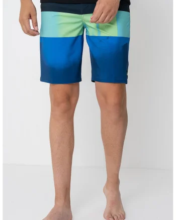 Pantaloni scurti de baie Surfslik Straight, Negru/Verde deschis/Albastru deschis