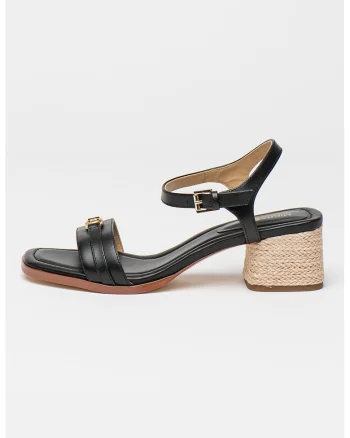 Sandale din piele cu toc masiv Mandy, Negru