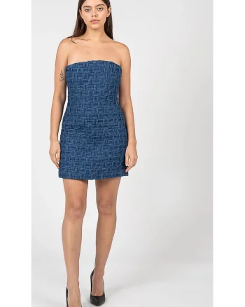 Rochie cambrata din denim cu design tesut Rilassata,
