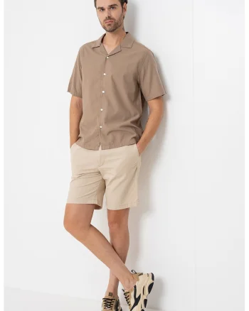 Camasa din bumbac si modal cu model uni, Maro taupe