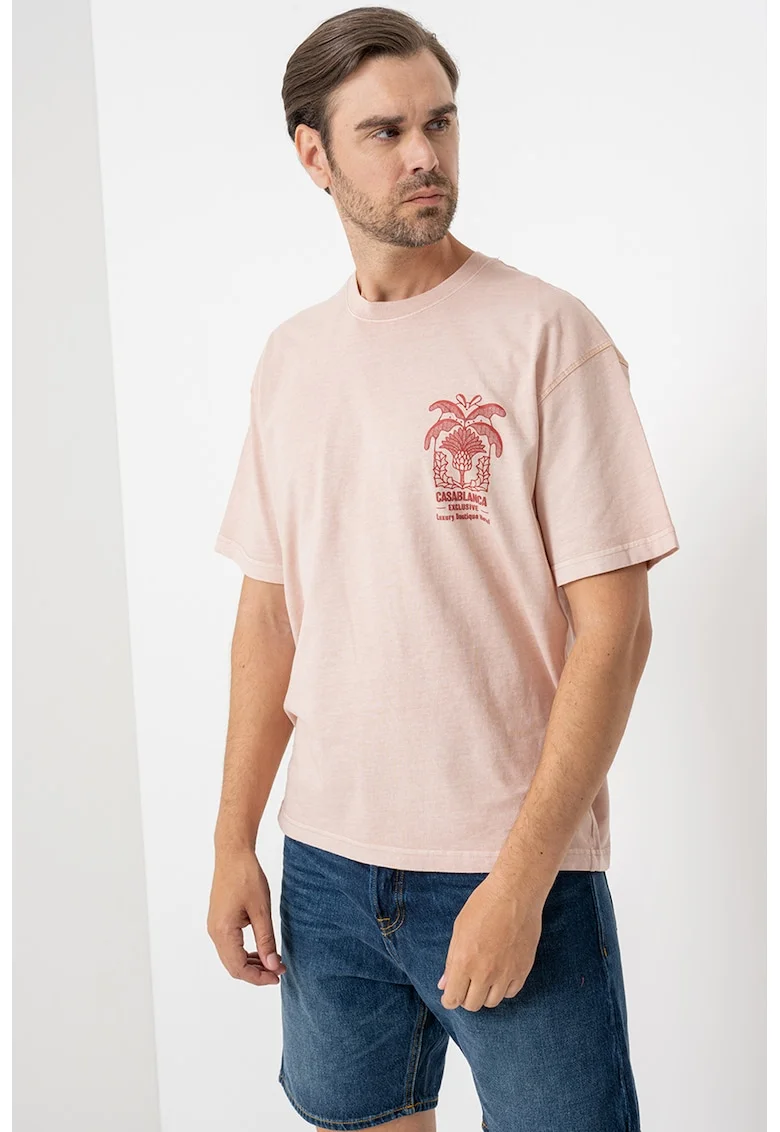 Tricou din bumbac cu imprimeu discret, Bej deschis