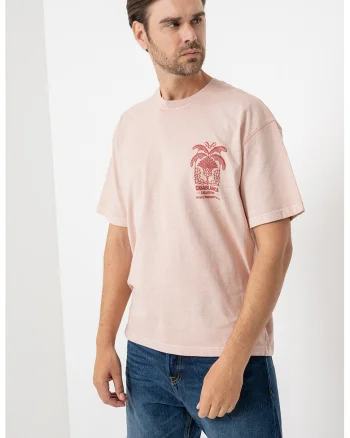 Tricou din bumbac cu imprimeu discret, Bej deschis