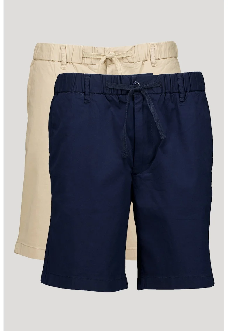 Set de pantaloni cu model uni si buzunare laterale - 2 perechi, Bej deschis/Bleumarin