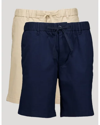 Set de pantaloni cu model uni si buzunare laterale - 2 perechi, Bej deschis/Bleumarin