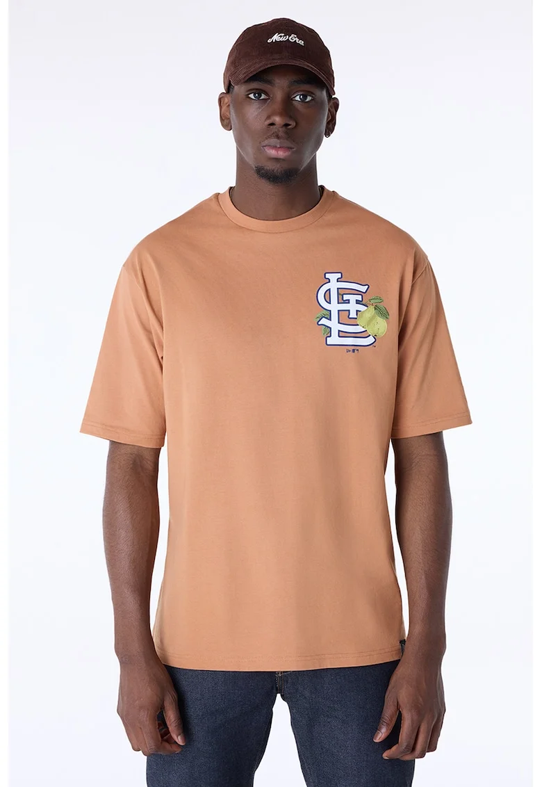 Tricou de bumbac cu imprimeu logo, Alb/Portocaliu persan