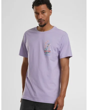 Tricou cu design grafic si decolteu la baza gatului, Rosu/Verde/Lila