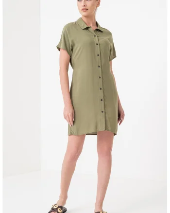 Rochie-camasa cu un cordon in talie Nova, Verde masliniu