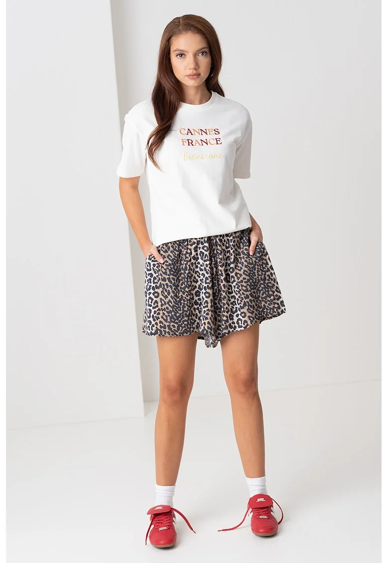 Tricou din bumbac organic cu imprimeu text, Alb/Albastru prafuit