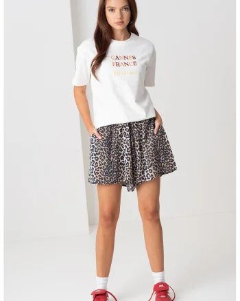Tricou din bumbac organic cu imprimeu text, Alb/Albastru prafuit