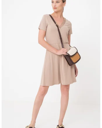 Rochie cu insertie crosetata Savannah, Maro taupe deschis