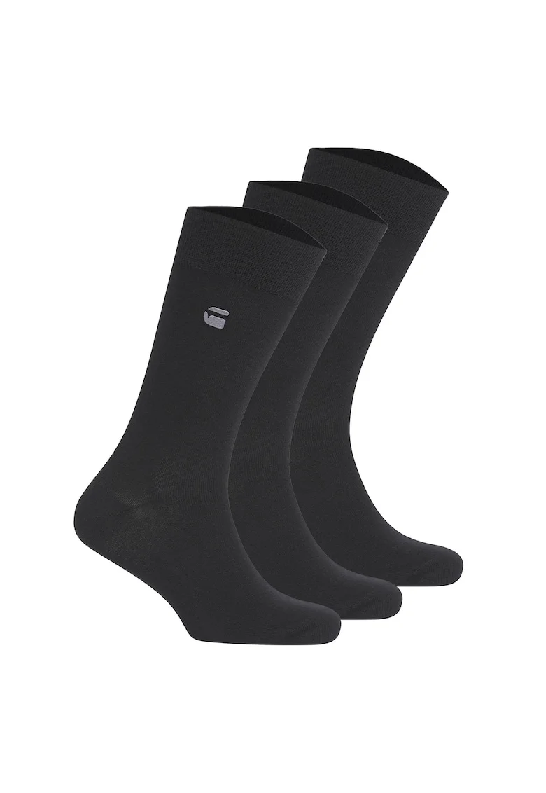 Set de sosete lungi cu logo brodat - 3 perechi, Negru
