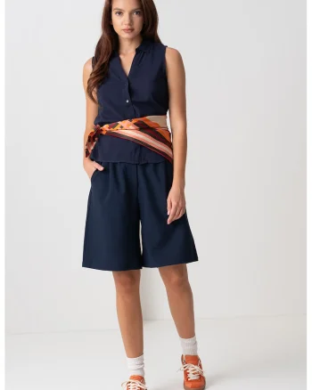 Camasa fara maneci cu model uni, Albastru indigo