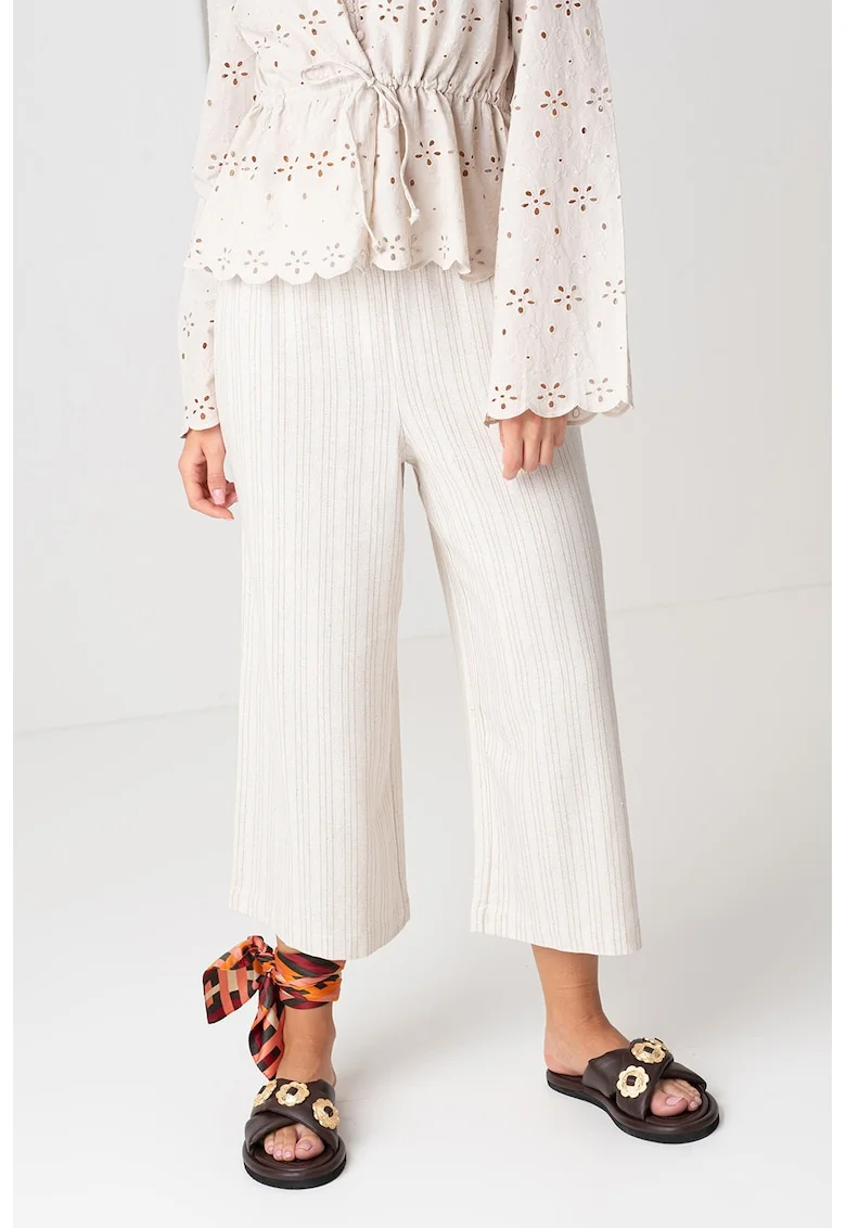Pantaloni cu croiala ampla si model in dungi Filippa, Crem