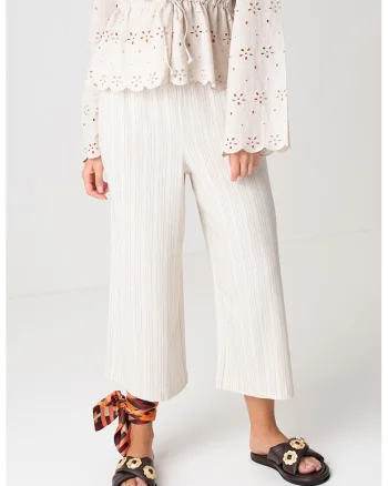 Pantaloni cu croiala ampla si model in dungi Filippa, Crem