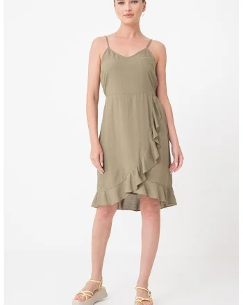Rochie cu model uni si volan, Verde feriga