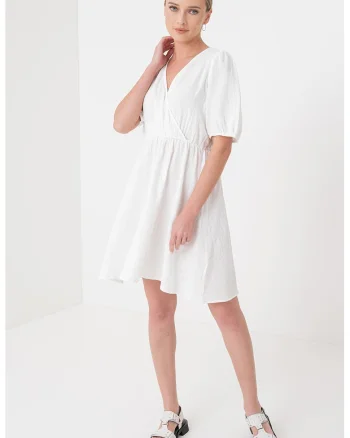 Rochie cu croiala in A si decolteu in V, Alb