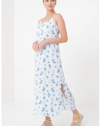 Rochie maxi cu model cu animal print, Albastru deschis/Albastru