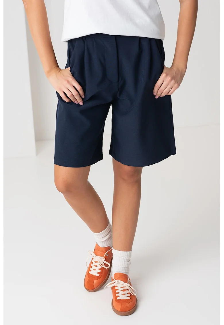 Pantaloni cu talie inalta si buzunare, Albastru indigo
