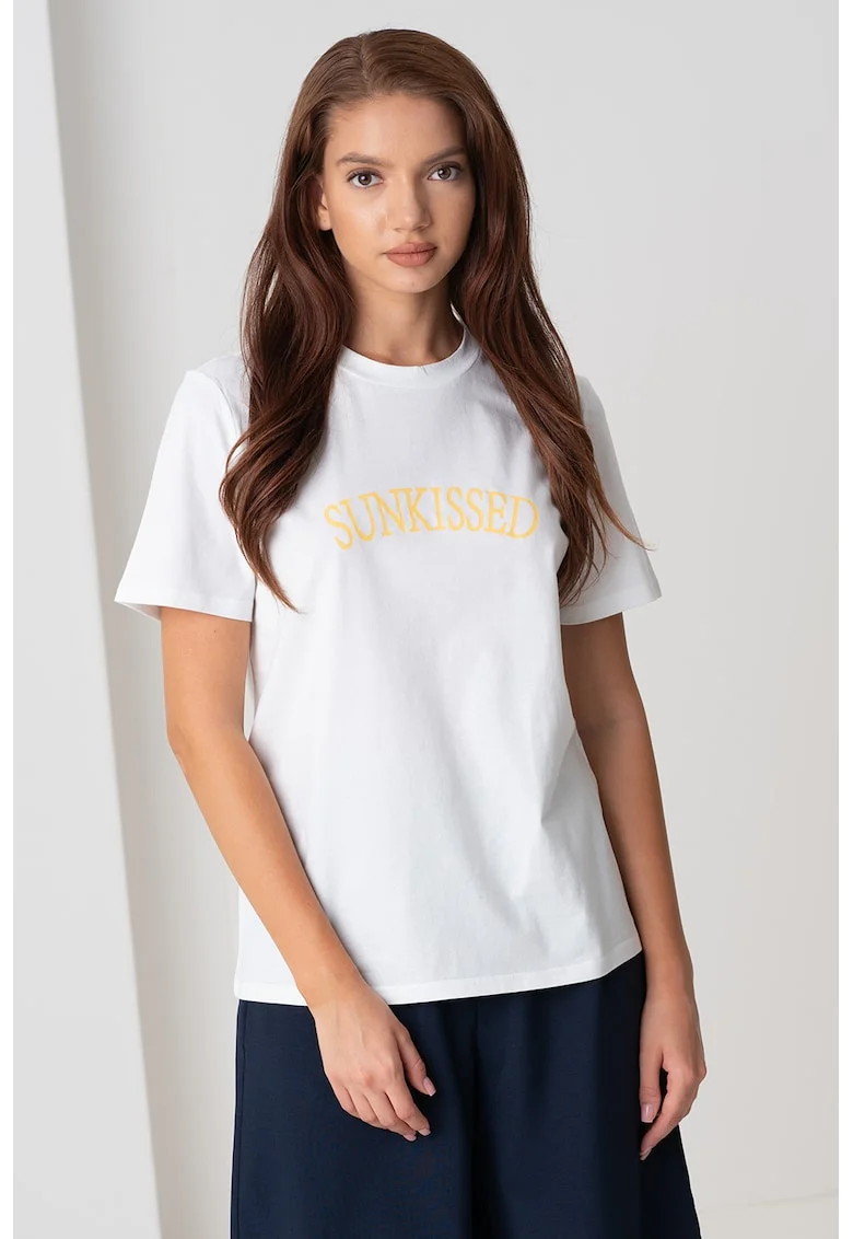 Tricou cu decolteu la baza gatului Taya, Alb/Galben