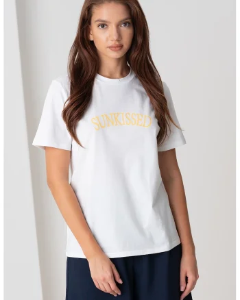 Tricou cu decolteu la baza gatului Taya, Alb/Galben