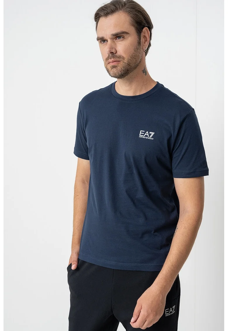 Tricou cu model uni Gircollo, Albastru ultramarin/Argintiu