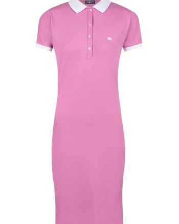 Rochie polo din amestec de bumbac, Roz pastel/Alb murdar