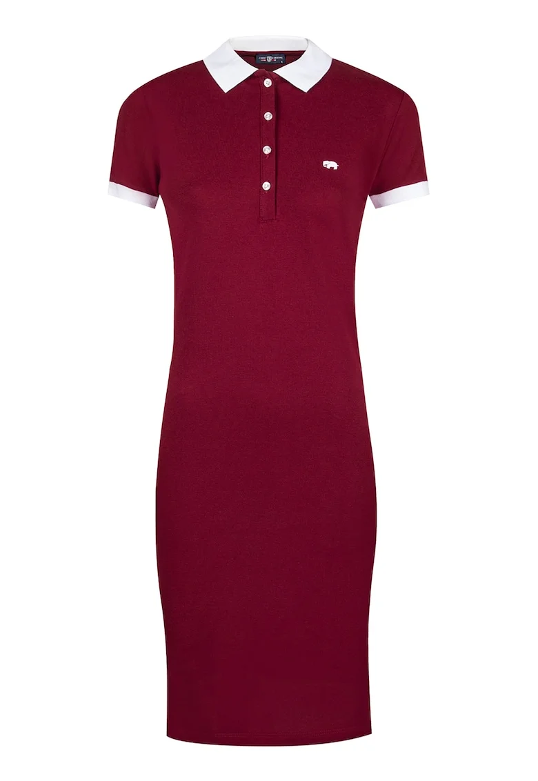 Rochie polo din amestec de bumbac, Visiniu/Alb optic