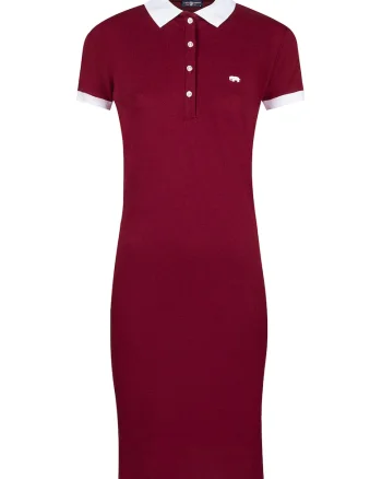 Rochie polo din amestec de bumbac, Visiniu/Alb optic