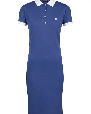 Rochie polo din amestec de bumbac, Albastru inchis/Alb optic