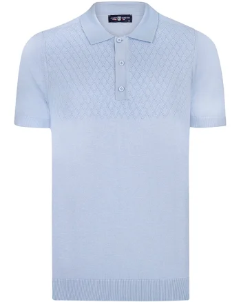 Tricou polo cu terminatii striate, Albastru pastel