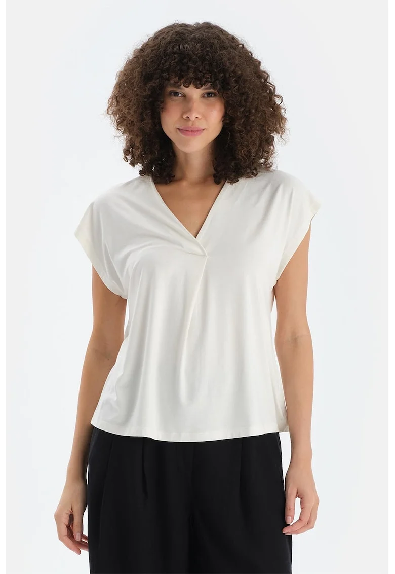 Bluza cu decolteu in V, Alb murdar