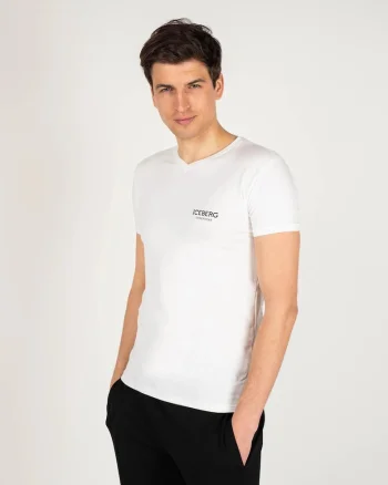 Tricou slim fit cu decolteu in V, Alb