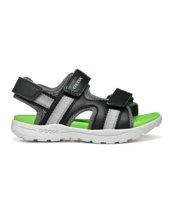 Sandale din material textil cu velcro, Verde/Negru/Gri