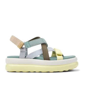 Sandale flatform din material textil, Verde pal/Albastru deschis