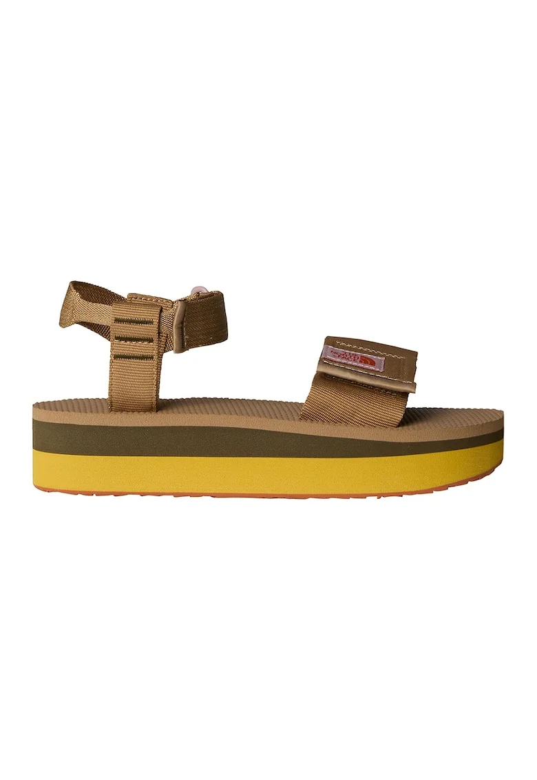 Sandale cu talpa flatform si barete cu inchidere velcro Skeena, Caramel