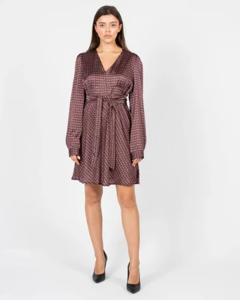 Rochie satinata cu decolteu in V, Mov