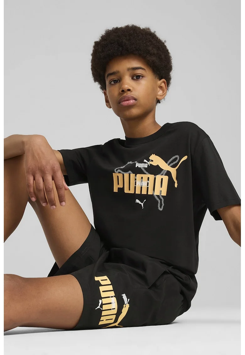 Tricou cambrat cu logo, Negru/Portocaliu pal