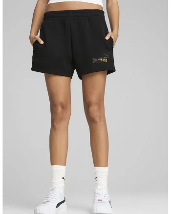 Pantaloni scurti cu talie elastica si logo, Negru
