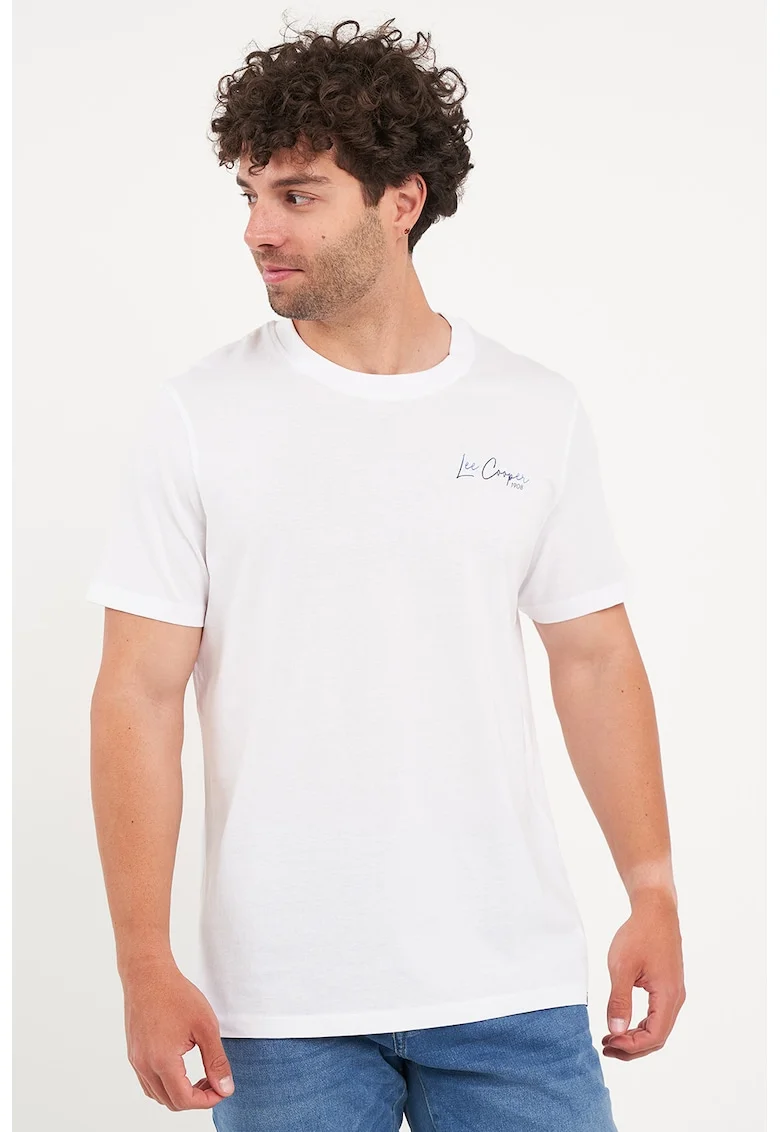 Tricou cu decolteu la baza gatului si logo, Alb optic