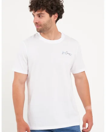 Tricou cu decolteu la baza gatului si logo, Alb optic