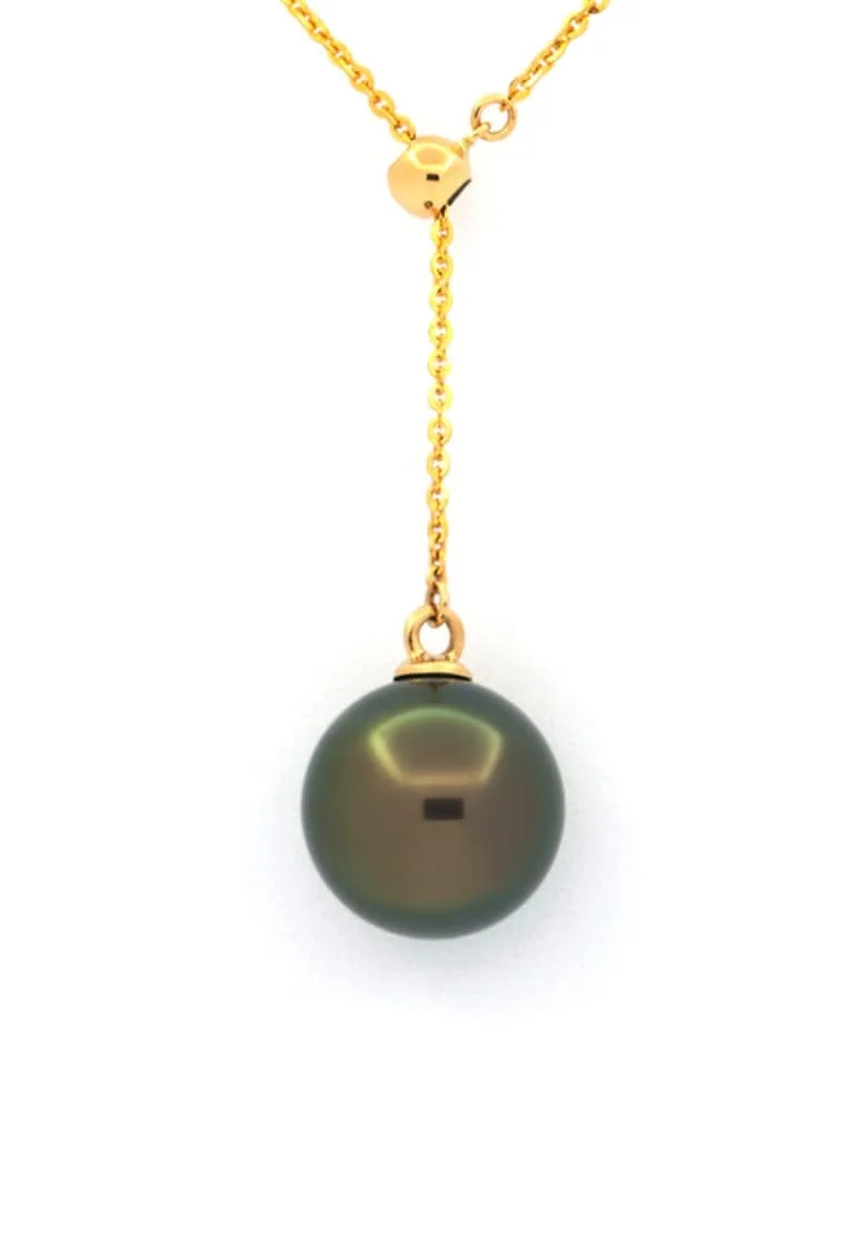 Colier Aur 18k cu Perla de Tahiti Veritabila, Rotunda, 9.3mm, calitate AAA