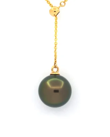 Colier Aur 18k cu Perla de Tahiti Veritabila, Rotunda, 9.3mm, calitate AAA