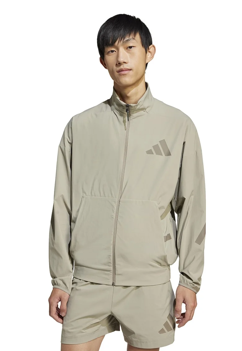 Bluza de trening cu fermoar si buzunare laterale, Grej