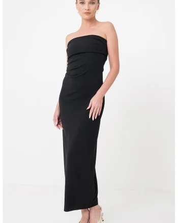 Rochie midi cu croiala dreapta si decolteu bandeau