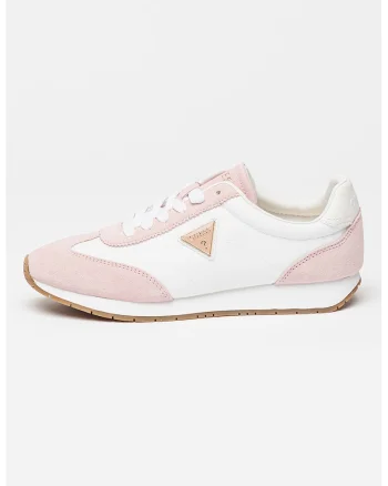 Pantofi sport cu insertii din piele intoarsa, Alb/Roz prafuit