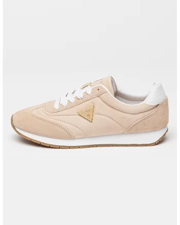 Pantofi sport din piele intoarsa cu insigna logo, Maro nisip
