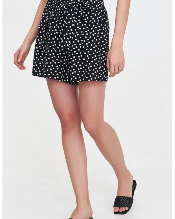 Pantaloni scurti cu talie inalta si buline, Alb/Negru