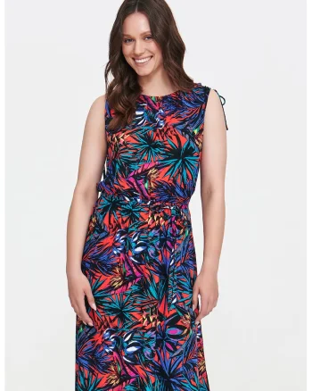 Rochie lunga cu imprimeu floral, Negru/Coral/Albastru deschis