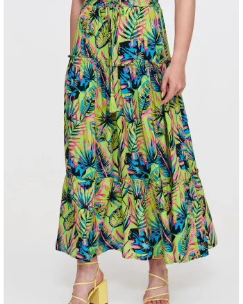 Fusta maxi evazata cu snur, Roz pastel/Verde lime/Albastru deschis