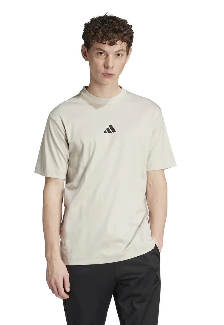 Tricou cu decolteu la baza gatului si detaliu cu model monograma, Negru/Grej